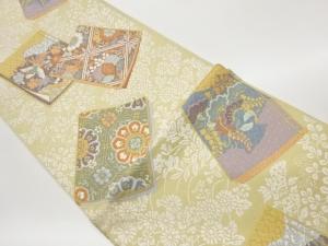 草花・本に鳳凰模様織出し袋帯